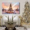 Framed Canvas Wall Art Decor Painting For Chrismas, Lighted Pine Tree at Night Chrismas Gift Painting For Chrismas Gift