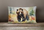 NEW Watercolor Wildlife Throw Pillow Throw Pillow for Indoor Couch Bed Outdoor Patio Washable, Grizzly Bear 2925,12Hx16W