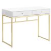 Black / White and Gold Desk;  Wooden Computer Desk with 2 Storage Drawers and Solid Metal Legs;  Simple Study Makeup Vanity Console Table Modern Furni