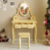 FCH Kids Vanity Set with Mirror and Lights and Stool, 5 Storage Drawers