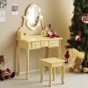 FCH Kids Vanity Set with Mirror and Lights and Stool, 5 Storage Drawers