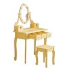 FCH Kids Vanity Set with Mirror and Lights and Stool, 5 Storage Drawers