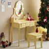 FCH Kids Vanity Set with Mirror and Lights and Stool, 5 Storage Drawers