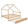 Full Size Wooden House Bed With Twin Size Trundle
