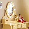 FCH Kids Vanity Set with Mirror and Lights and Stool, 5 Storage Drawers