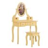 FCH Kids Vanity Set with Mirror and Lights and Stool, 5 Storage Drawers