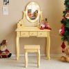 FCH Kids Vanity Set with Mirror and Lights and Stool, 5 Storage Drawers