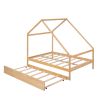 Full Size Wooden House Bed With Twin Size Trundle