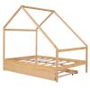 Full Size Wooden House Bed With Twin Size Trundle