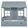 Full Size Wood House Bed With Twin Size Trundle, Wooden Daybed